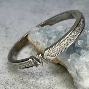 Michael Kors MK logo Silvertone pace rhinestone clamper bracelet